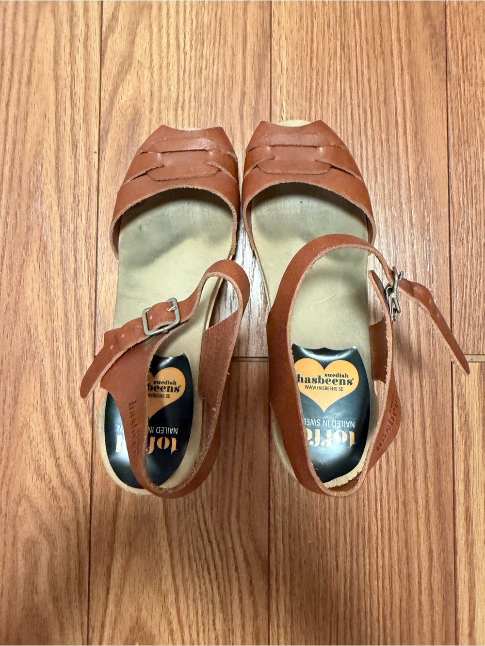 Swedish Hasbeens Brown Leather Open-Toe Heel Sandals
